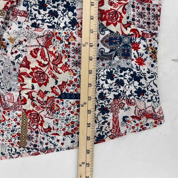 daniel rainn Womens Sleeveless Blouse XL Red Blue Floral Ruffle Sleeve V Neck - Picture 5 of 7